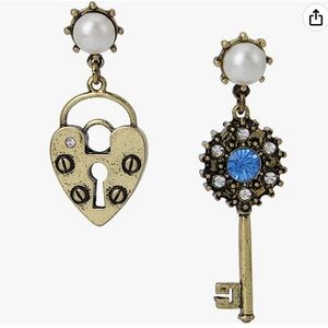 Heart Lock & Key Mismatch Drop Earrings Betsey Johnson